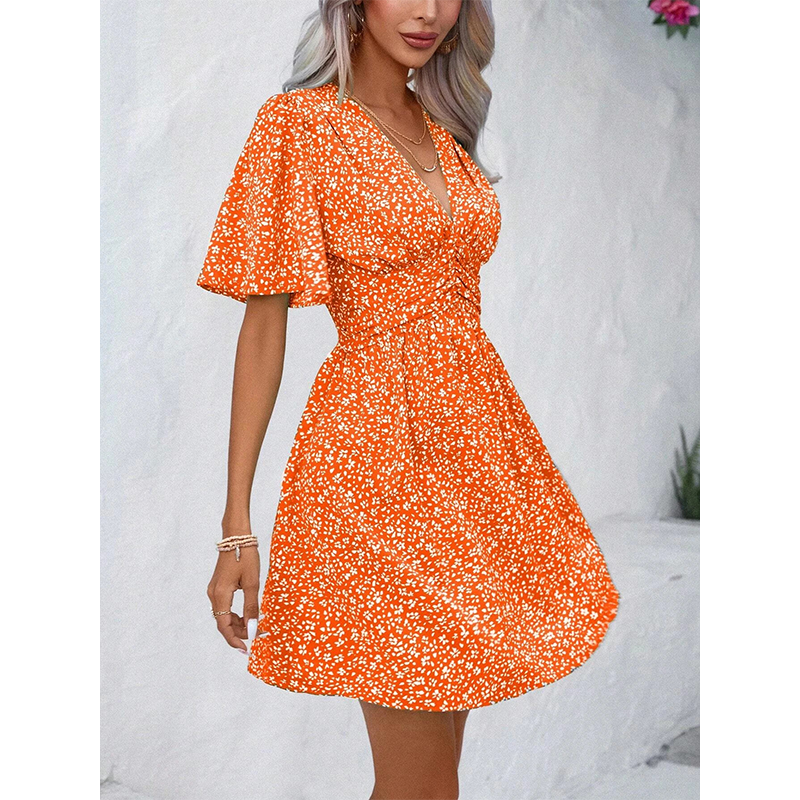 Robe d'été à fleurs et col en V pour femme