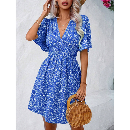 Robe d'été à fleurs et col en V pour femme