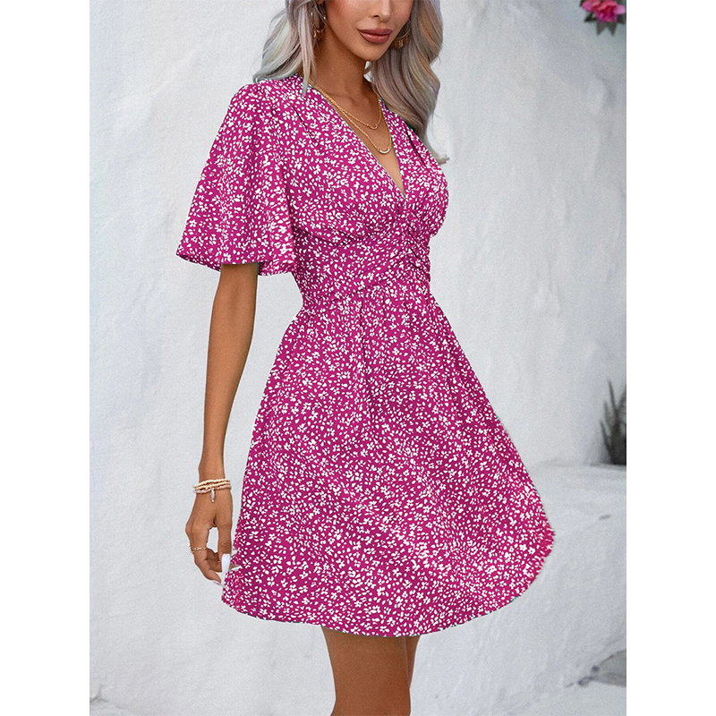Robe d'été à fleurs et col en V pour femme