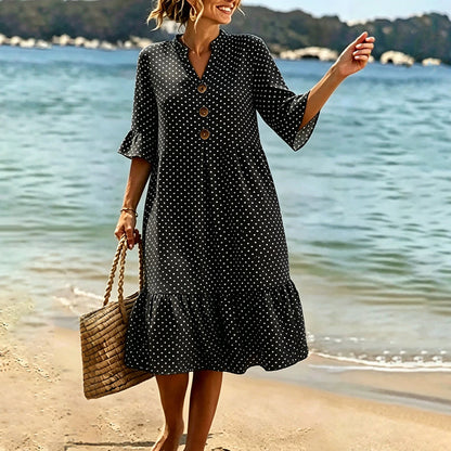 Robe d'été à pois pour femme avec manches à volants – Chic et flatteuse sans effort ✨