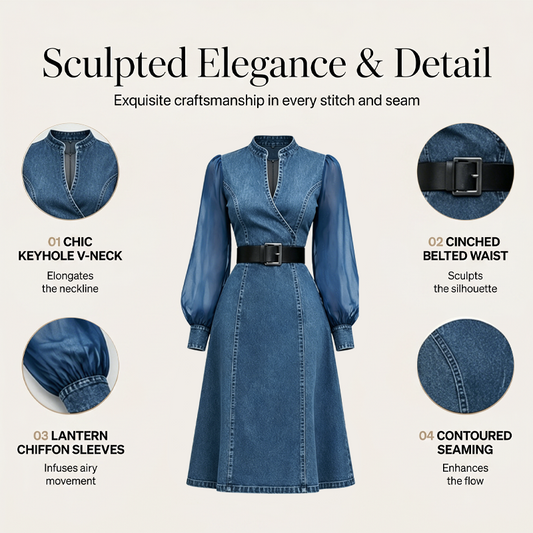 Slim Fit Stand Collar Denim Midi Dress
