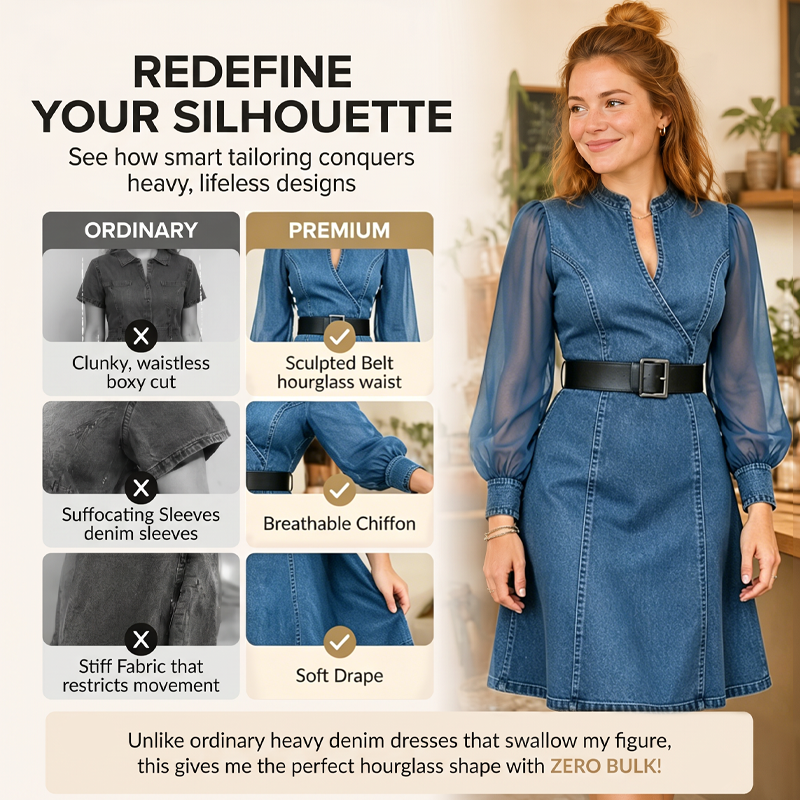Slim Fit Stand Collar Denim Midi Dress