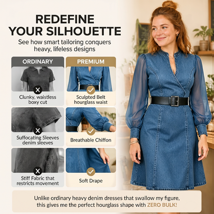 Slim Fit Stand Collar Denim Midi Dress