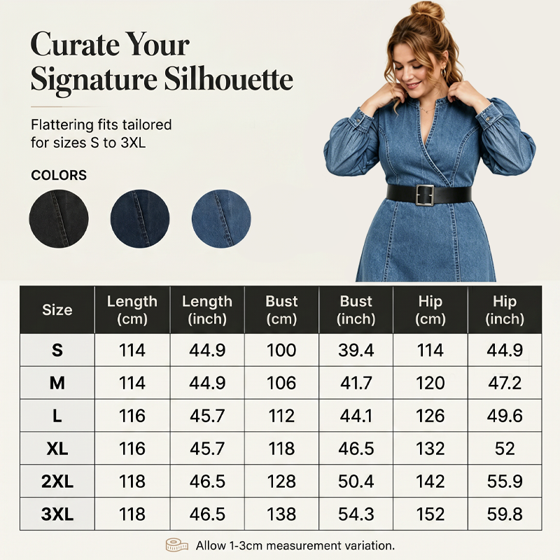 Slim Fit Stand Collar Denim Midi Dress