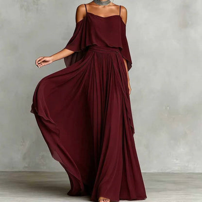👗 Robe fluide sans manches à encolure asymétrique – design minimaliste, jupe ample et allure élégante, idéale pour les occasions spéciales et le quotidien avec élégance 🌙