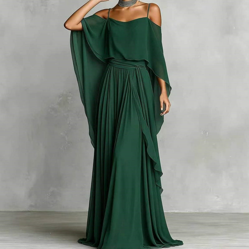 👗 Robe fluide sans manches à encolure asymétrique – design minimaliste, jupe ample et allure élégante, idéale pour les occasions spéciales et le quotidien avec élégance 🌙