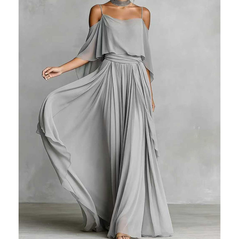 👗 Robe fluide sans manches à encolure asymétrique – design minimaliste, jupe ample et allure élégante, idéale pour les occasions spéciales et le quotidien avec élégance 🌙