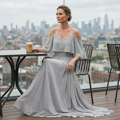 👗 Robe fluide sans manches à encolure asymétrique – design minimaliste, jupe ample et allure élégante, idéale pour les occasions spéciales et le quotidien avec élégance 🌙