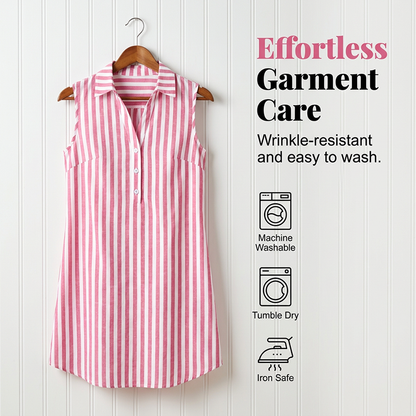🛒 Offre de lancement -53%🌸Robe chemise rayée sans manches pour femmes col en V