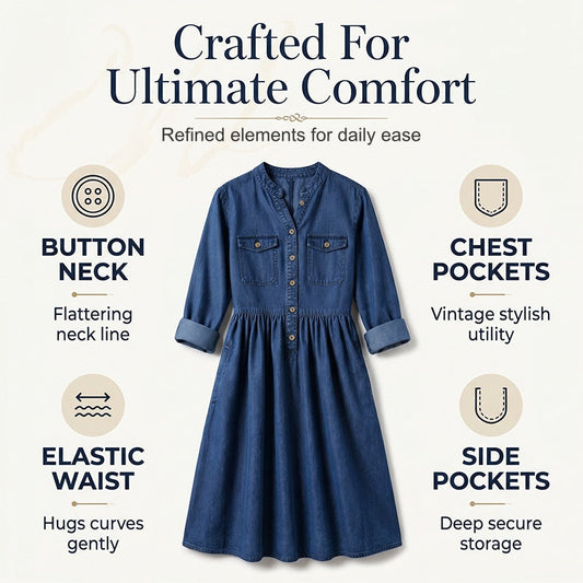 👗💙 Robe longue en jean grande taille avec boutons – confort et style pour toutes les occasions