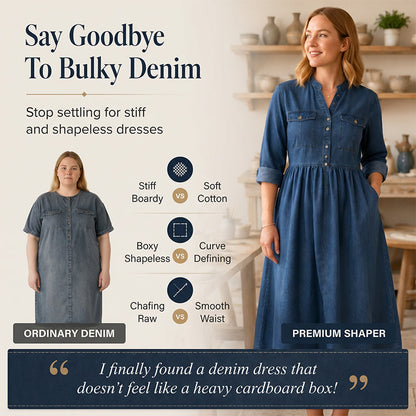 👗💙 Vestido longo jeans plus size com botões – conforto e estilo para todas as ocasiões
