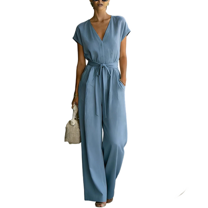 🎯 Nur heute: 50% + versandkostenfrei! Damen V-Ausschnitt Weitbein-Jumpsuit mit Taillenschleife