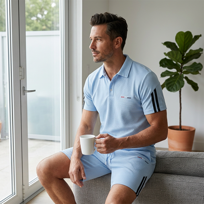 🏆👕 PROMO FLASH 50% ! Ensemble Short & T-Shirt Manches Courtes Homme – Mélange Coton Respirant, Col Classique, Rayures Athlétiques, 2 Coloris, Tailles S-5XL 🔥