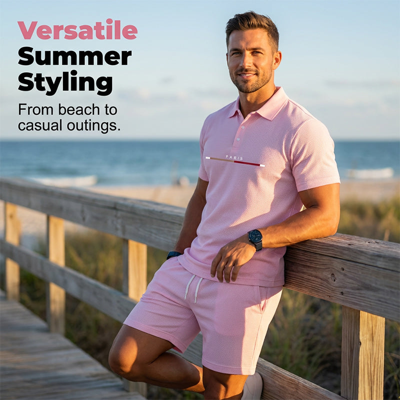 👕☀️ PROMO FLASH 50% ! Ensemble Polo + Short Homme 2 Pièces –  Col Classique, Ceinture Élastique, 10 Couleurs✨