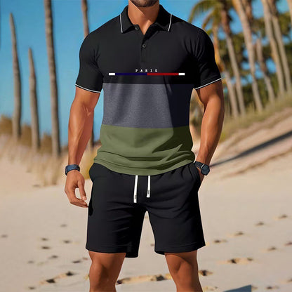 👕☀️ PROMO FLASH 50% ! Ensemble Polo + Short Homme 2 Pièces –  Col Classique, Ceinture Élastique, 10 Couleurs✨
