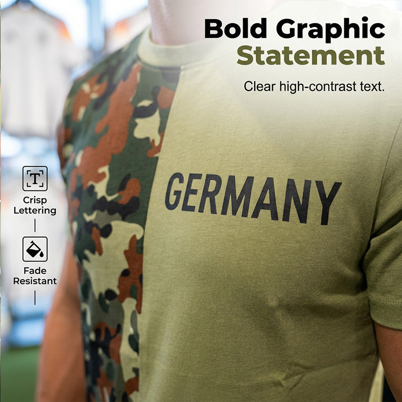 👕 T-shirt homme à col rond et patchwork camouflage – Style militaire décontracté, respirant et confortable – Idéal au quotidien, en extérieur et pour les loisirs