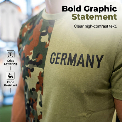 👕 T-shirt homme à col rond et patchwork camouflage – Style militaire décontracté, respirant et confortable – Idéal au quotidien, en extérieur et pour les loisirs