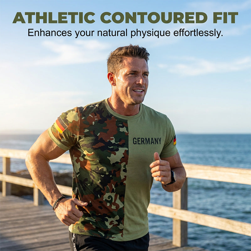 👕 T-shirt homme à col rond et patchwork camouflage – Style militaire décontracté, respirant et confortable – Idéal au quotidien, en extérieur et pour les loisirs