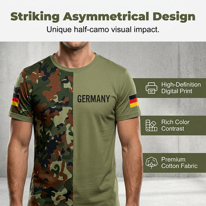 👕 T-shirt homme à col rond et patchwork camouflage – Style militaire décontracté, respirant et confortable – Idéal au quotidien, en extérieur et pour les loisirs