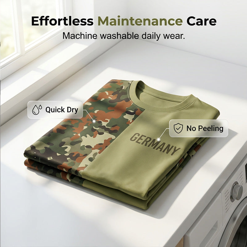 👕 T-shirt homme à col rond et patchwork camouflage – Style militaire décontracté, respirant et confortable – Idéal au quotidien, en extérieur et pour les loisirs