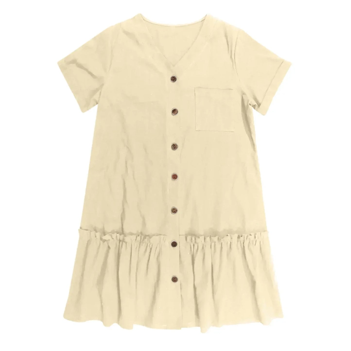 Robe à nouer pour femme, robe d'été ample en coton et lin, avec ourlet à volants, robe décontractée à manches courtes