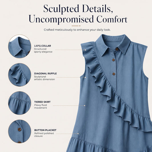 Robe d'été sans manches pour femme, avec volants sur le devant
