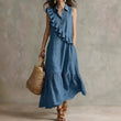 Robe d'été sans manches pour femme, avec volants sur le devant