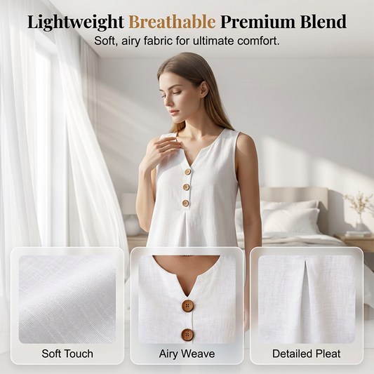 👗🌿☀️ OFFRE LIMITÉE : 50 % DE RÉDUCTION ! Débardeur sans manches en coton et lin à col V pour femme – Respirant, doux et léger – Idéal à superposer ou à porter seul par temps chaud 🌸🍃