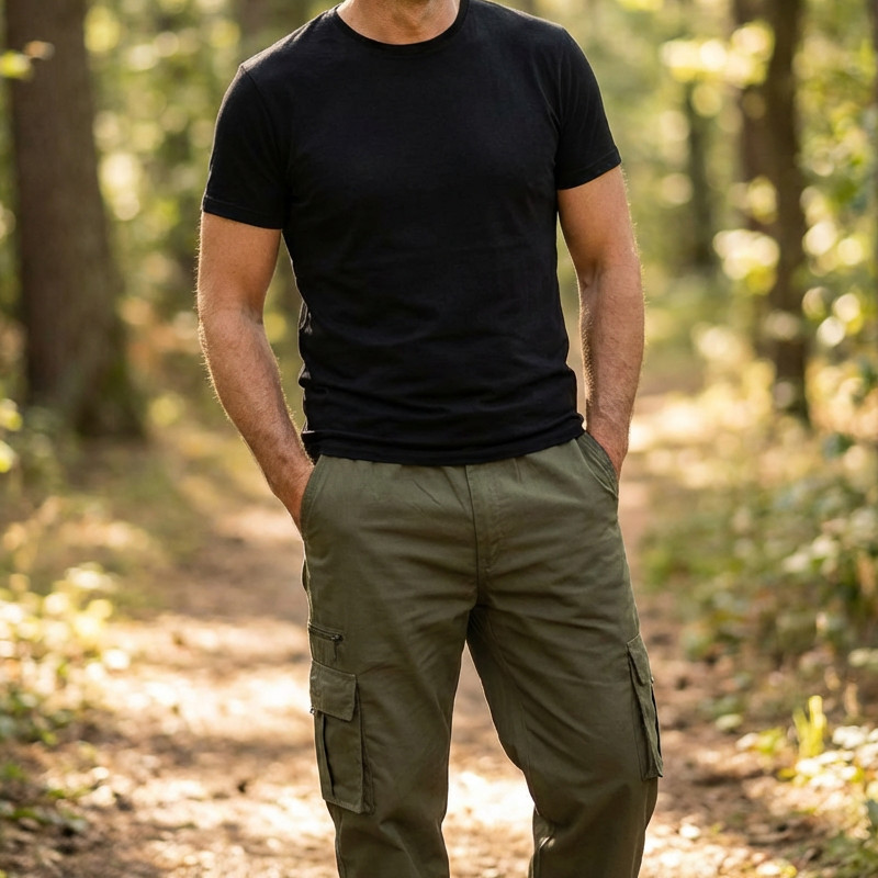 👖🧵 Pantalon cargo pour homme à coupe ample et multiples poches – Résistant et respirant – Idéal pour le travail, la randonnée ou au quotidien – Pratique et confortable 🌿✨