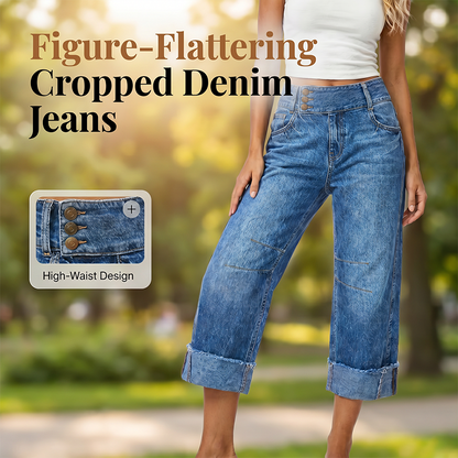 👖 50 % DE RÉDUCTION MAINTENANT ! 💙 Jean large court pour femme – Taille haute boutonnée et coupe décontractée – Denim extensible, parfait pour un look casual ou chic ✨🌸