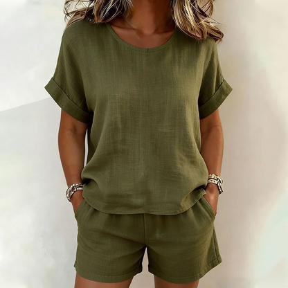 Ensemble 2 pièces pour femme : haut à manches courtes et short