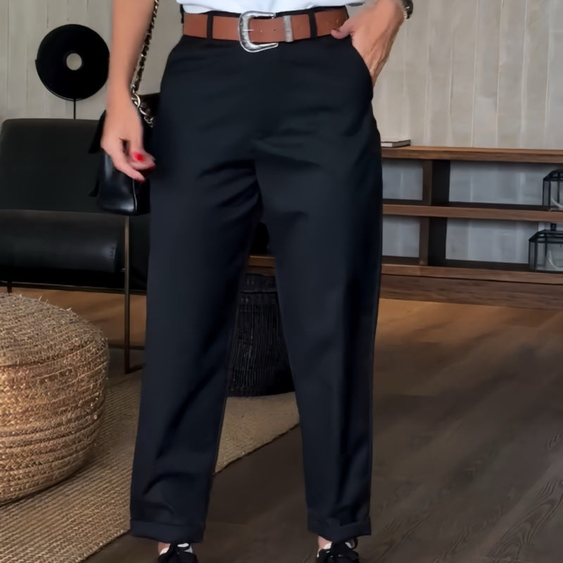 Pantalon Tailleur Droit Décontracté Taille Haute pour Femmes