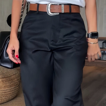 Pantalon Tailleur Droit Décontracté Taille Haute pour Femmes