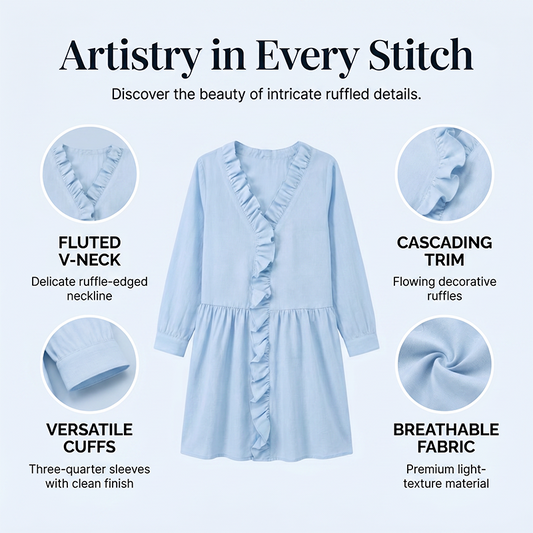 👚✨ Haut élégant pour femme, orné de volants et d'un col en V – féminin, léger et polyvalent – parfait pour le quotidien, le bureau et les occasions spéciales.