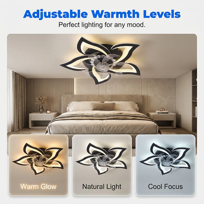Ventilateur de plafond moderne en forme de fleur avec lumière et télécommande