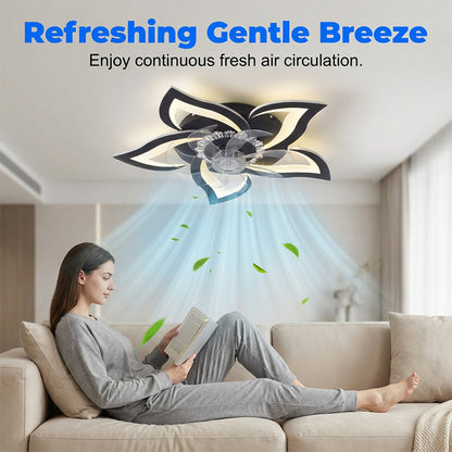 Ventilateur de plafond moderne en forme de fleur avec lumière et télécommande