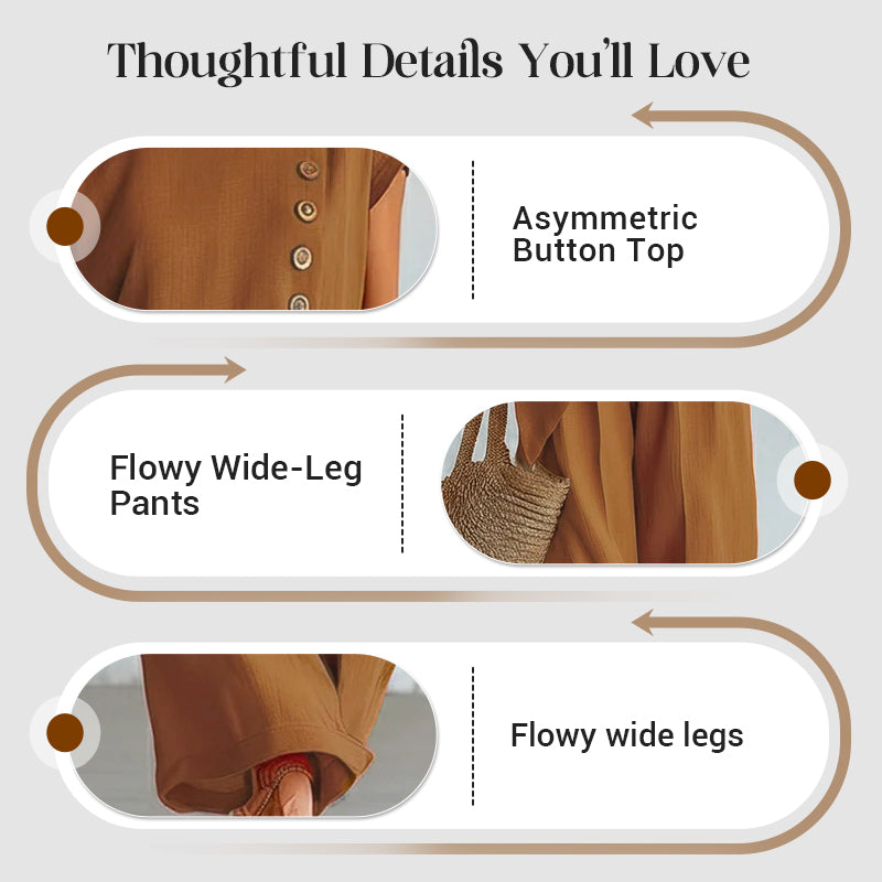Ensemble 2 pièces pour femme : haut à ourlet asymétrique et pantalon