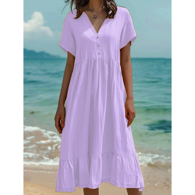 🌿Rochie midi cu decolteu în V, mânecă scurtă și volane pentru femei👗💓