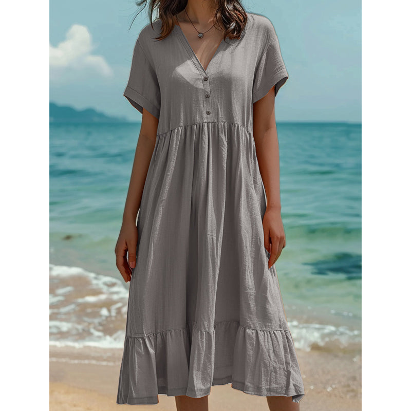 🌿Rochie midi cu decolteu în V, mânecă scurtă și volane pentru femei👗💓
