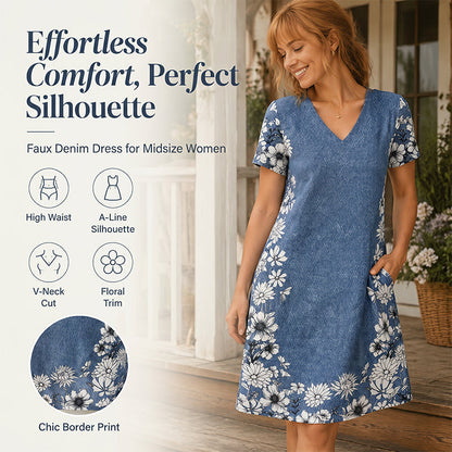 Robe effet jean à col V – flatteuse pour la silhouette, infroissable et facile à assortir – avec des baskets, des sandales ou des bottes
