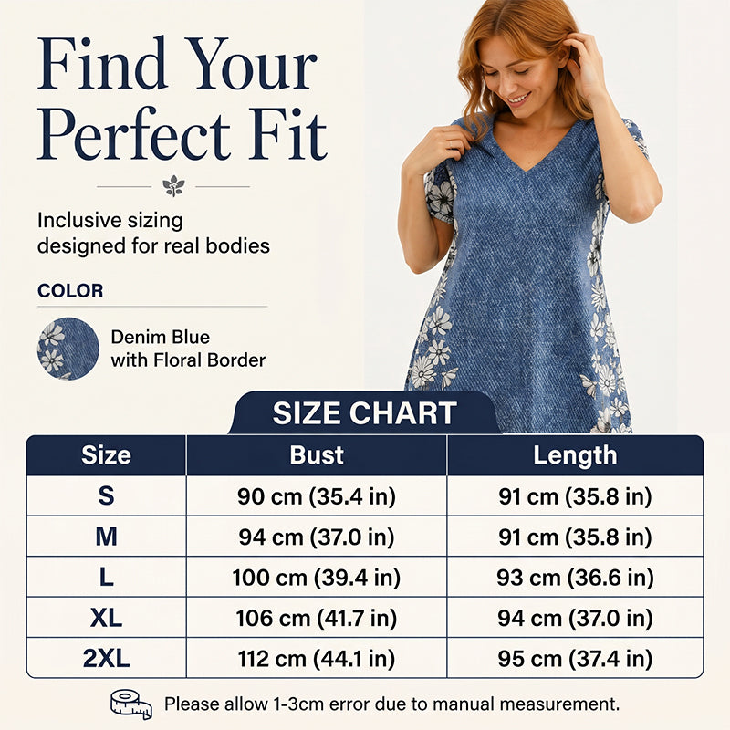 Robe effet jean à col V – flatteuse pour la silhouette, infroissable et facile à assortir – avec des baskets, des sandales ou des bottes