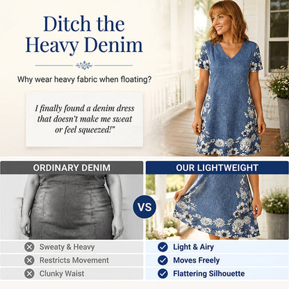 Robe effet jean à col V – flatteuse pour la silhouette, infroissable et facile à assortir – avec des baskets, des sandales ou des bottes