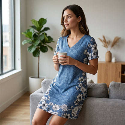 Robe effet jean à col V – flatteuse pour la silhouette, infroissable et facile à assortir – avec des baskets, des sandales ou des bottes