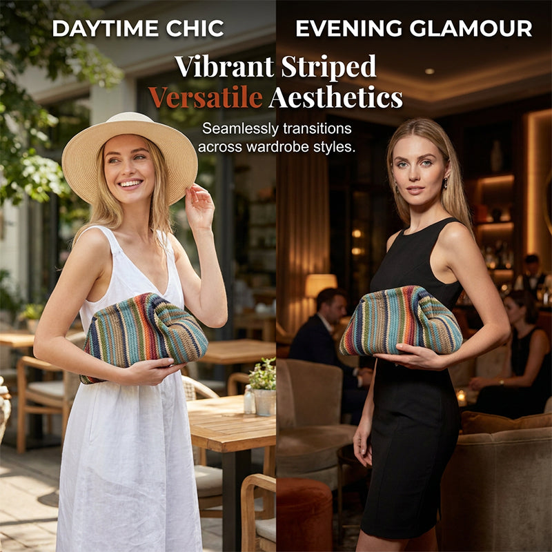 👜 Pochette pour femme à rayures tissées – élégante, polyvalente et pratique – parfaite pour les soirées, les fêtes et les occasions spéciales – un accessoire raffiné pour toutes vos tenues.