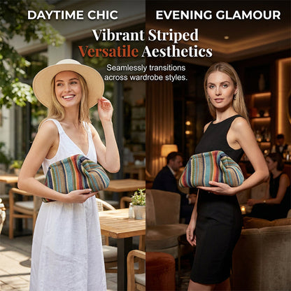 👜 Pochette pour femme à rayures tissées – élégante, polyvalente et pratique – parfaite pour les soirées, les fêtes et les occasions spéciales – un accessoire raffiné pour toutes vos tenues.
