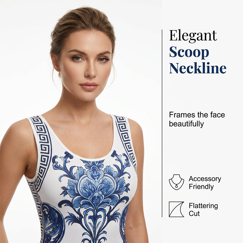🏺 PROMO EXCEPTIONNELLE 50% DE RÉDUCTION ! ✨ Robe Longue Fluide – Imprimé Porcelaine Bleue & Blanc Revisité, Coupe Classique Intemporelle – Élégance Artistique et Féminité au Quotidien 💙👗