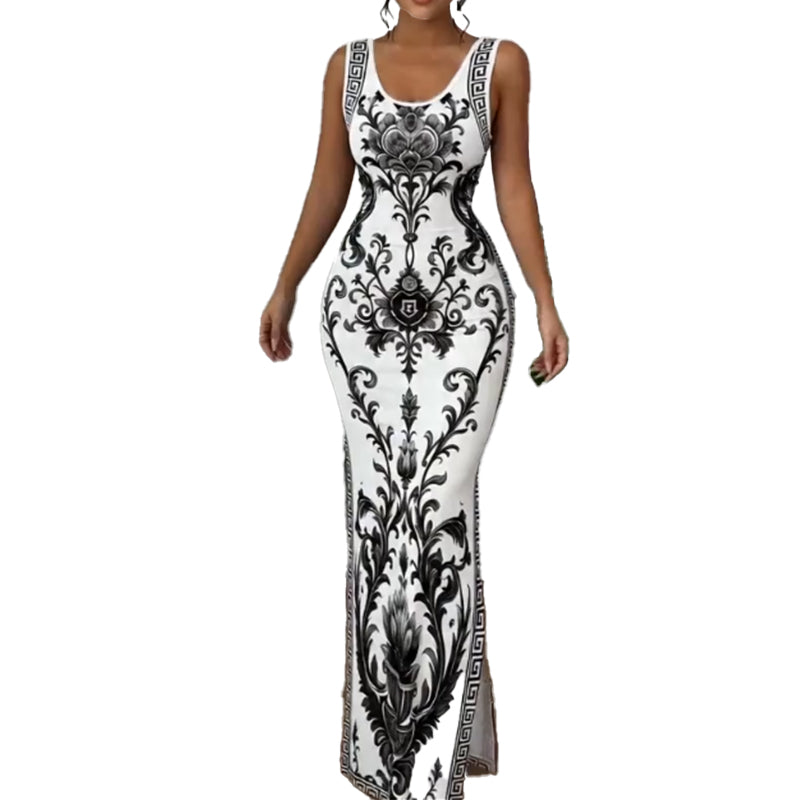 🏺 PROMO EXCEPTIONNELLE 50% DE RÉDUCTION ! ✨ Robe Longue Fluide – Imprimé Porcelaine Bleue & Blanc Revisité, Coupe Classique Intemporelle – Élégance Artistique et Féminité au Quotidien 💙👗
