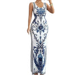 🏺 PROMO EXCEPTIONNELLE 50% DE RÉDUCTION ! ✨ Robe Longue Fluide – Imprimé Porcelaine Bleue & Blanc Revisité, Coupe Classique Intemporelle – Élégance Artistique et Féminité au Quotidien 💙👗