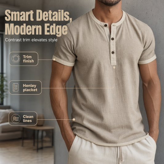 ⌛Offre à durée limitée – T-shirt Henley à manches courtes et respirant pour homme