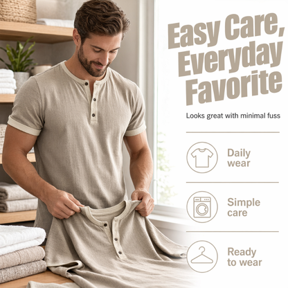 ⌛Offre à durée limitée – T-shirt Henley à manches courtes et respirant pour homme